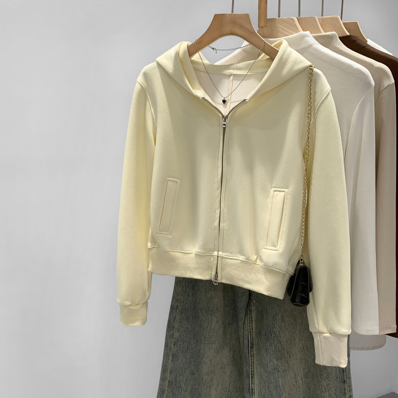 European Style Lazy Pink Hooded Short Sweatshirt Jacket for Women 2025 New Hot Style Fashionable Top