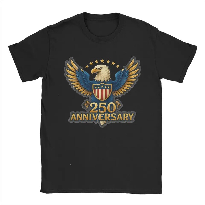 American Men's 250Th Anniversary Commemorative T-Shirt Pure Cotton Clothing Vintage Short Sleeve Crew Neck T-Shirt Plus Size T-Shirt Black Blue
