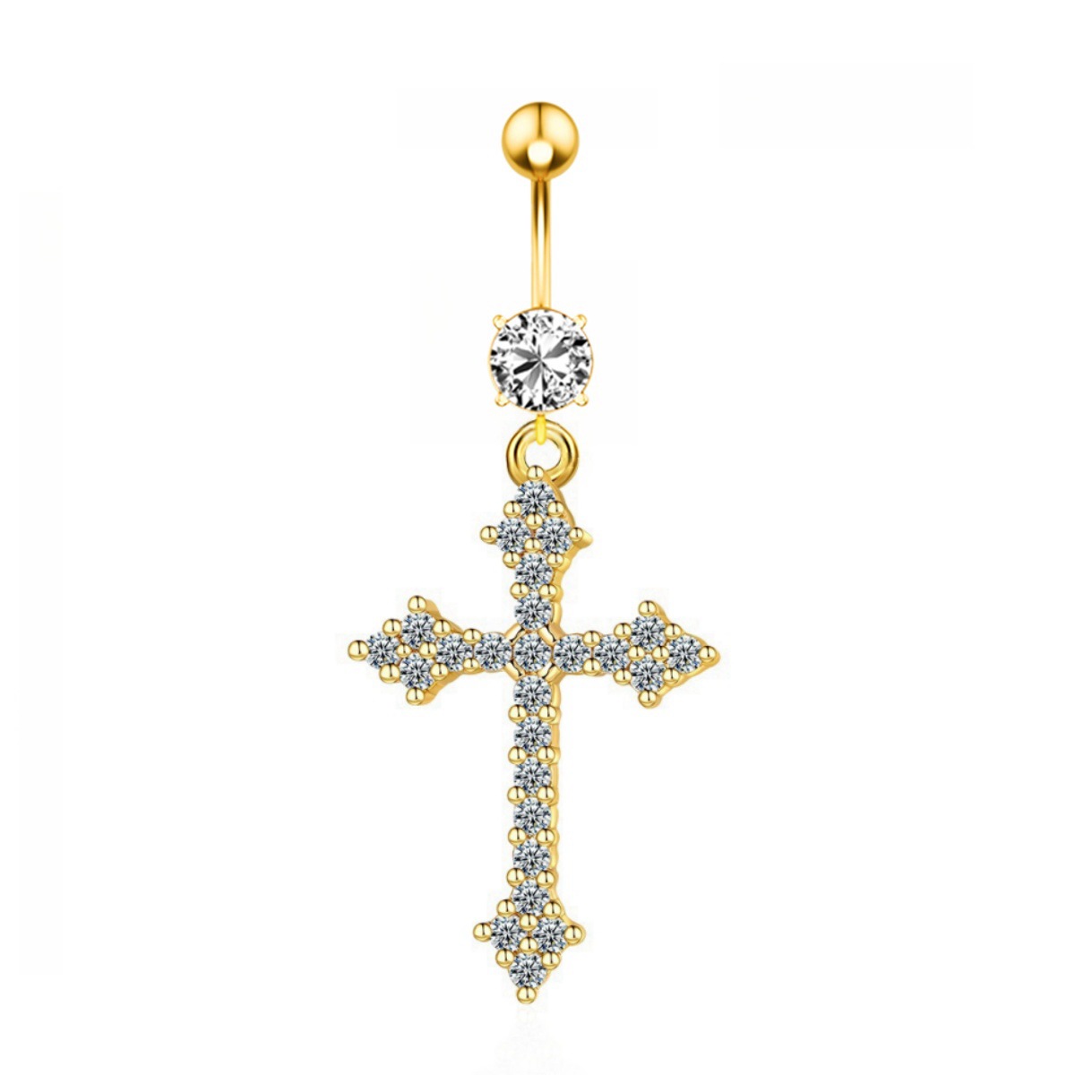 Cross Copper Inlaid Zircon Belly Button Ring - 4 Gold Tone 2024 Summer Collection detail image 8