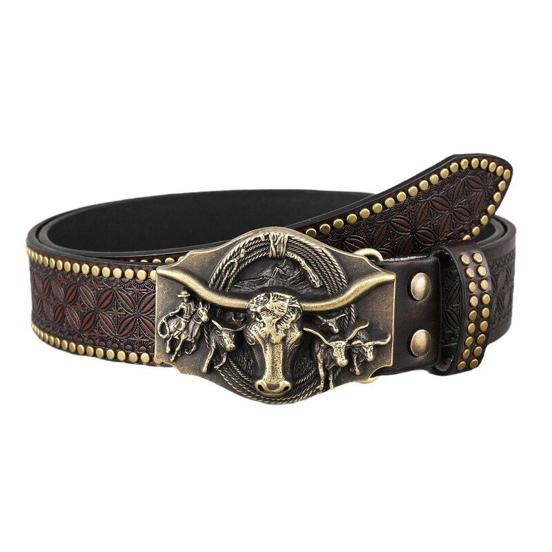 Cross-border New Denim Belt Men's Retro American Belt Hip-hop Trend Bead Rivet Personalized Design Belt for Men