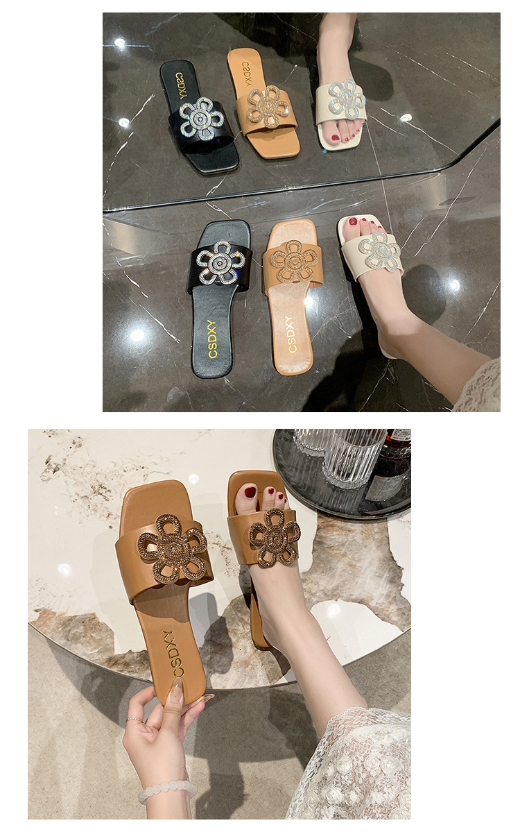 Women's Casual Vacation Solid Color Rhinestone Square Toe Slides Slippers display picture 7