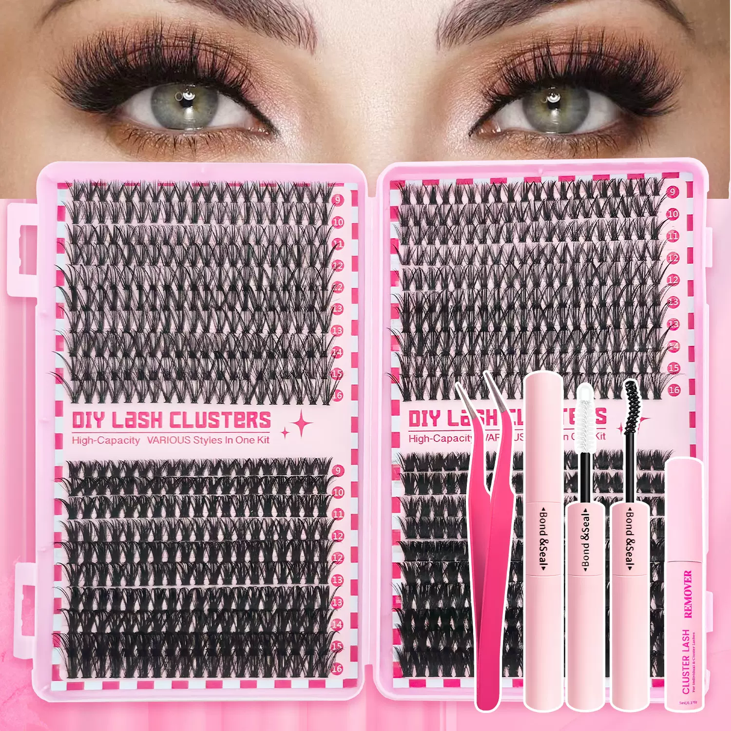 亚马逊美式浓密假睫毛自然簇套装分段式狗狗眼圆眼女软萌犬系睫毛