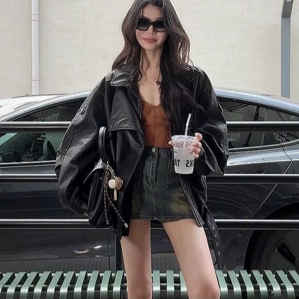 High-End Retro Motorcycle Leather Jacket for Women 2025 Spring & Fall New Style Versatile Design Leather Jacket with Western Style