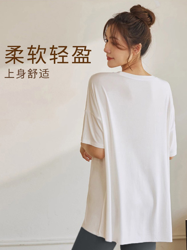 宽松速干运动服大码健身服中长款开叉短袖瑜伽跑步短裤夏套装薄款|undefined