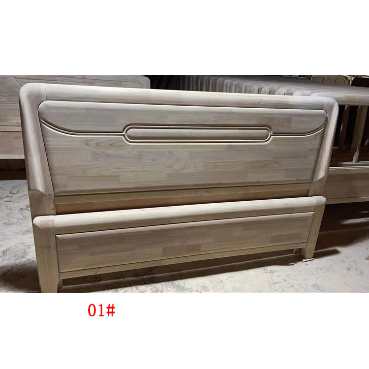 轻奢款橡胶木双人床1.8米主卧实木婚床白胚白茬白坯床头床尾批发