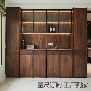 黑胡桃木骨骼线餐边柜酒柜满墙订做樱桃木衣柜书柜全实木全屋定制