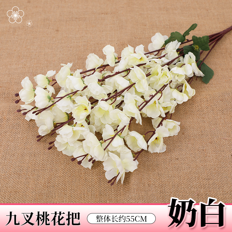 Simulación de ramas de flor de durazno, ramas de flor de ciruelo de cera falsa, flores de cerezo, flores de plástico, flores falsas, arreglos florales de piso, decoración de árboles de paisaje