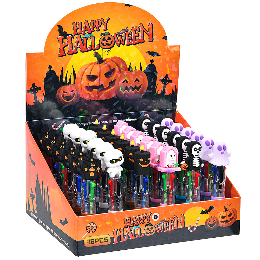 Ventas transfronterizas calientes de Halloween bolígrafo de cuatro colores mini serie de dibujos animados lindos bolígrafo de color para estudiantes papelería bolígrafo de regalo