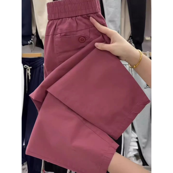 ヨーロッパの商品の夏の薄いタイプの9分のズボンの女性の新型の高弾性の綿のゆったりしている腰のハーレムのズボンの百合はやせているおばあさんのズボンを現します。|undefined