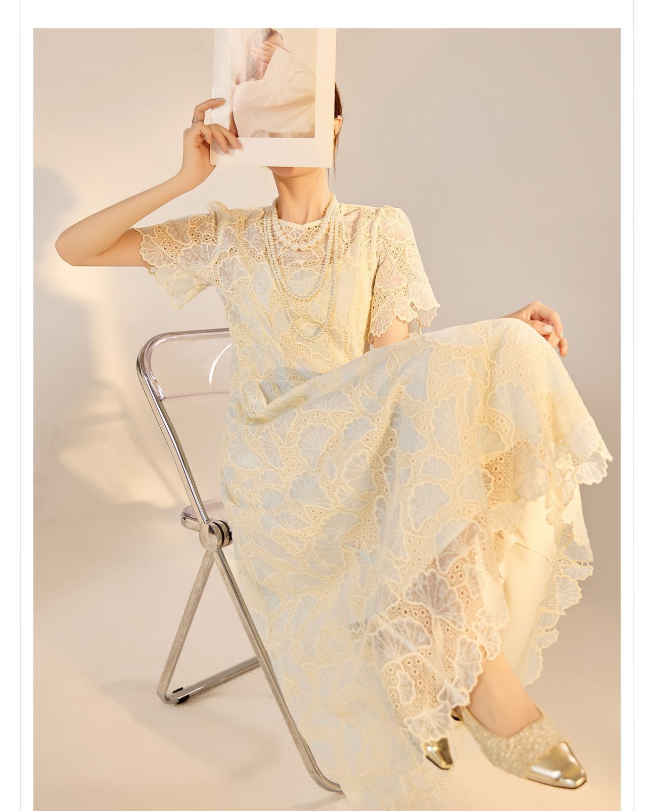 Đầm maxi nữ phong cách dân tộc dáng rộng, tay ngắn, thắt eo, thiết kế cổ tích mùa hè — Màu xanh lam hồng chi tiết 9