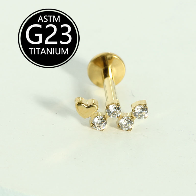 G23 Titanium Lip Nail Heart Diamond Ear Bone Nail Earrings 16g Labret Stud Body Piercing Jewelry Wholesale detail image 6