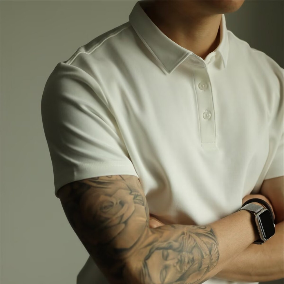 Camiseta de polo con cuentas de seda de hielo americano Camiseta de trabajo de manga corta delgada de manga corta para hombre Camisa de Paul de viaje informal de negocios