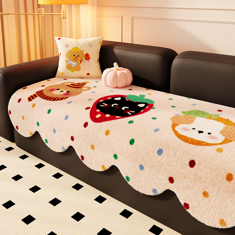 仿羊绒沙发垫可爱少女风家用客厅柔软坐垫冬季毛绒防滑阳台飘窗垫