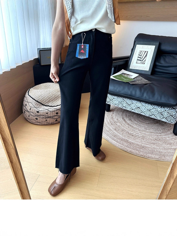超好看微喇裤！早秋松弛感四面弹牛仔裤女显高九分毛边阔腿喇叭裤|undefined