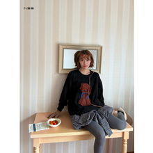 INSS 十三行北极绒卡通小熊刺绣圆领针织衫女2025秋冬宽松毛衣