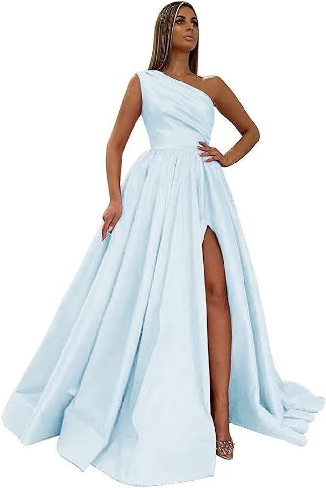 Comercio exterior europeo y americano Amazon AliExpress wish señoras nuevo vestido de noche de un solo hombro vestido de noche de satén dividido sexy