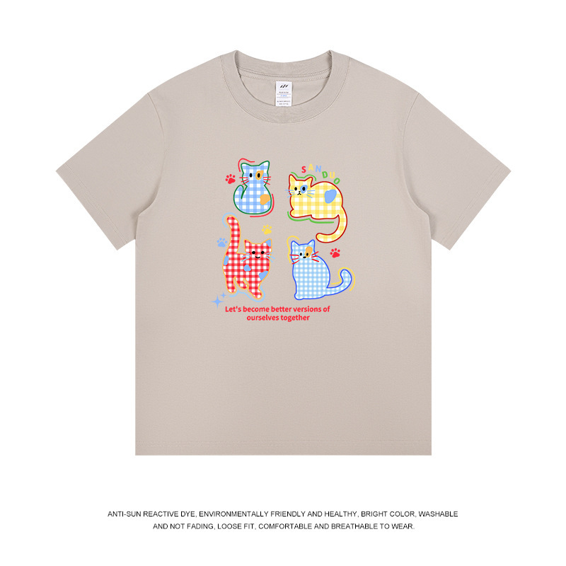 トレンディなブランドメンズ日本のかわいい猫半袖 T シャツ女性の夏の新しい新鮮な年齢を減らすルーズカップルトップス男性用|undefined