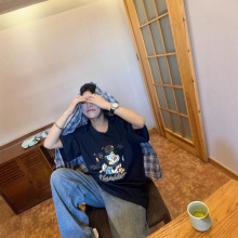 情侣款痞帅显瘦遮肚子纯棉短袖T恤春夏印花上衣服女青少年夏装夏