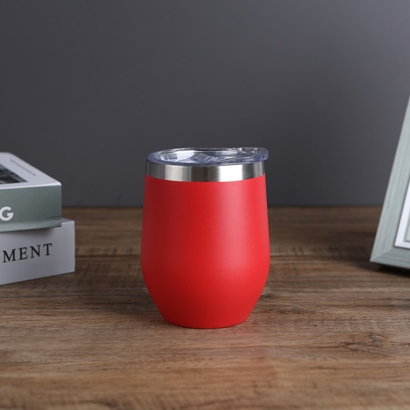 Copa de cáscara de huevo de suministro directo transfronterizo 304 de acero inoxidable de doble capa 12oz de plástico rociado taza de huevo aislado de café tinto copa de vino al por mayor