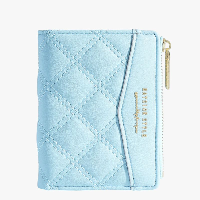 Кошелек женский короткий (BATSIOE) стеганый TPU для карт и монет — 11.5×9×2 см, стиль студента