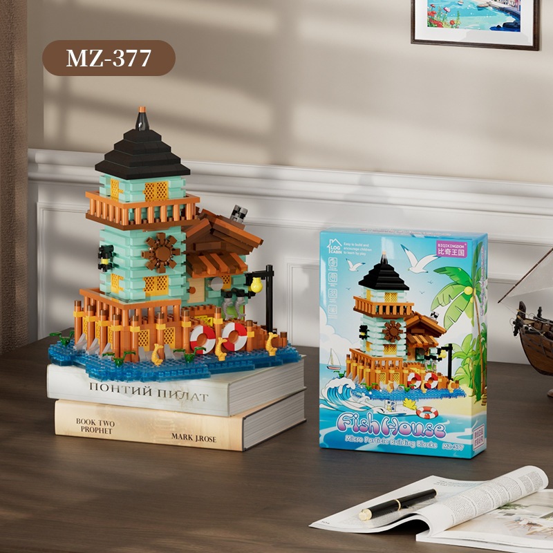 Nuevos productos transfronterizos de arquitectura de bloques de construcción de paisajes callejeros, casas de pescadores, juguetes de puzzle para niños, adornos, regalos del 1 de junio