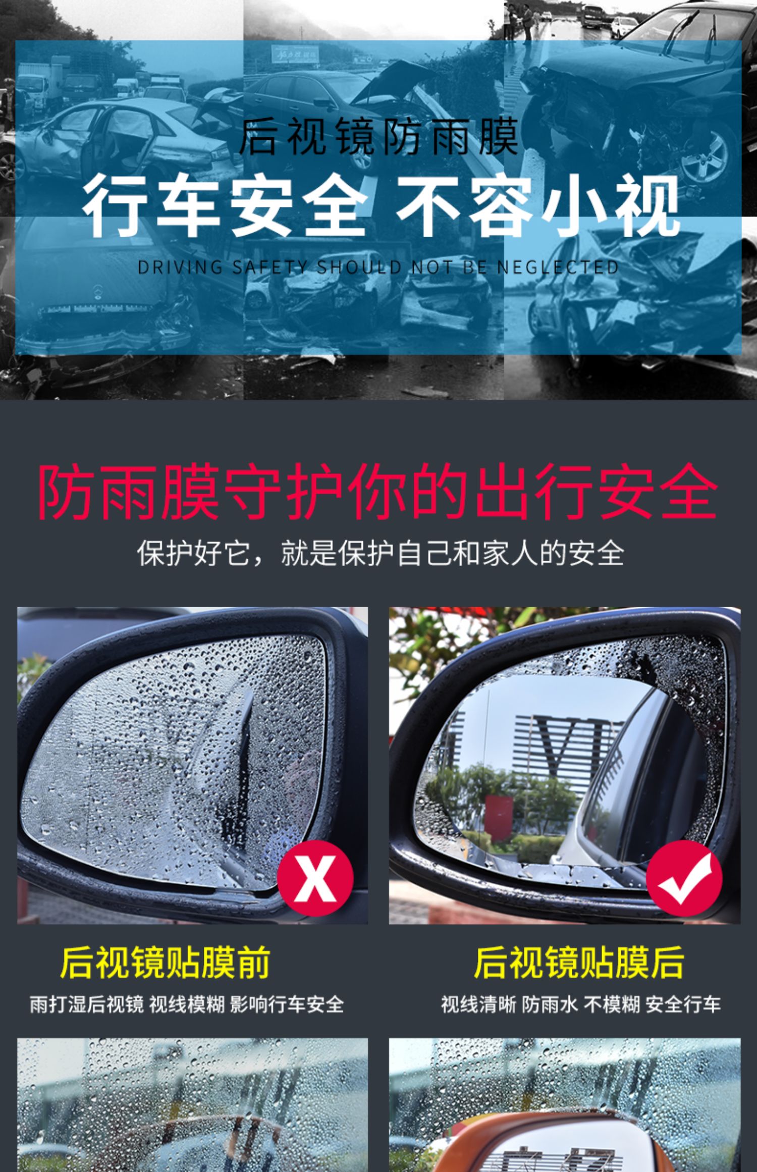 Car rearview mirror rainproof film, anti-fog reflective mirror glass waterproof film, universal full-screen side window accessories