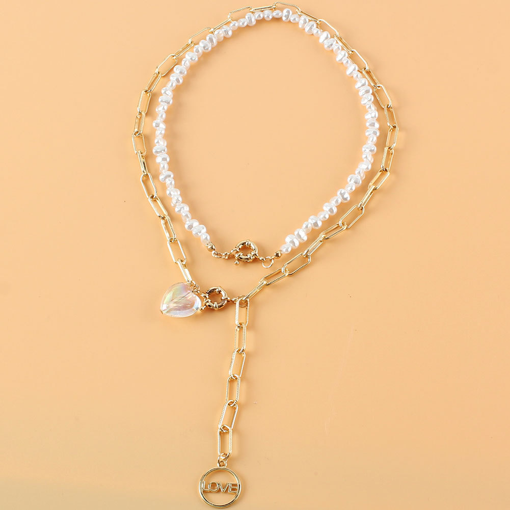 Wholesale Lettre De Bijoux Love Coeur Perle Pendentif Collier Multicouche Nihaojewelry display picture 3