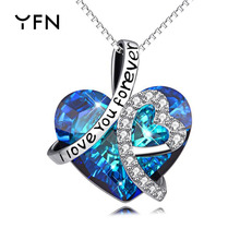 奥地利水晶s925纯银项链 心形印字微镶女 跨境新品配饰 厂家直销