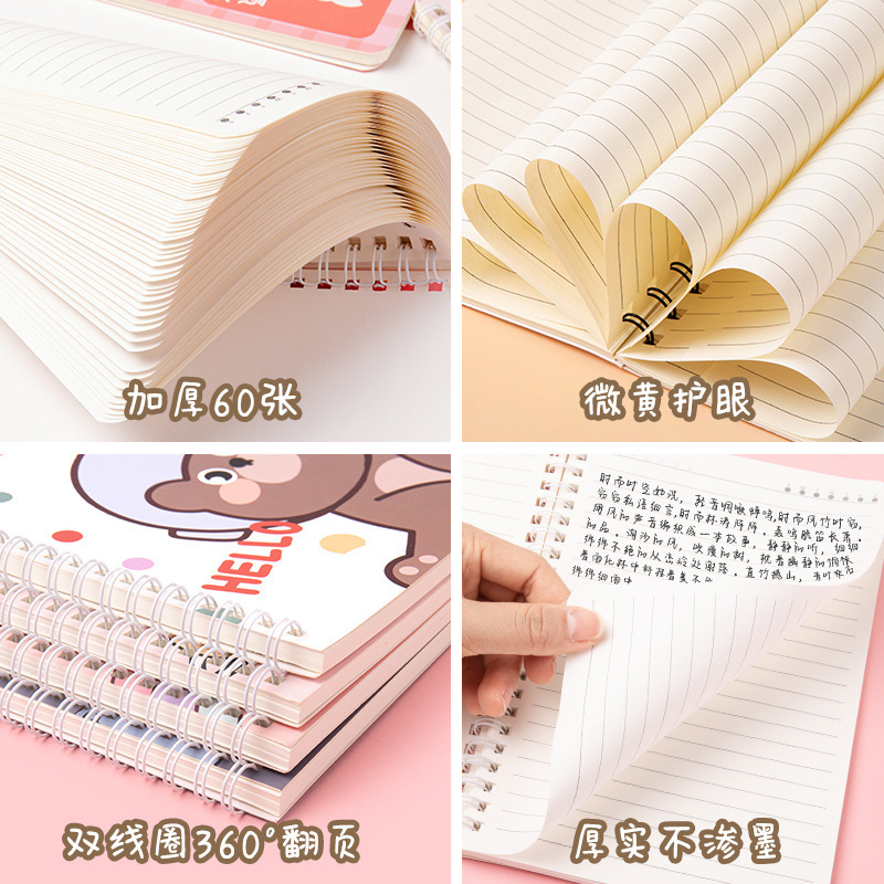 Cute dibujos animados A5 bobina cuaderno estudiante suministros escolares papelería de oficina cuaderno de alto aspecto al por mayor