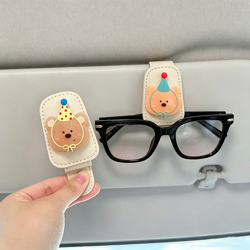 Cute Cartoon Glasses Clip for Car Storage, Bear-Shaped Sunglasses Holder for Car Sun Visor