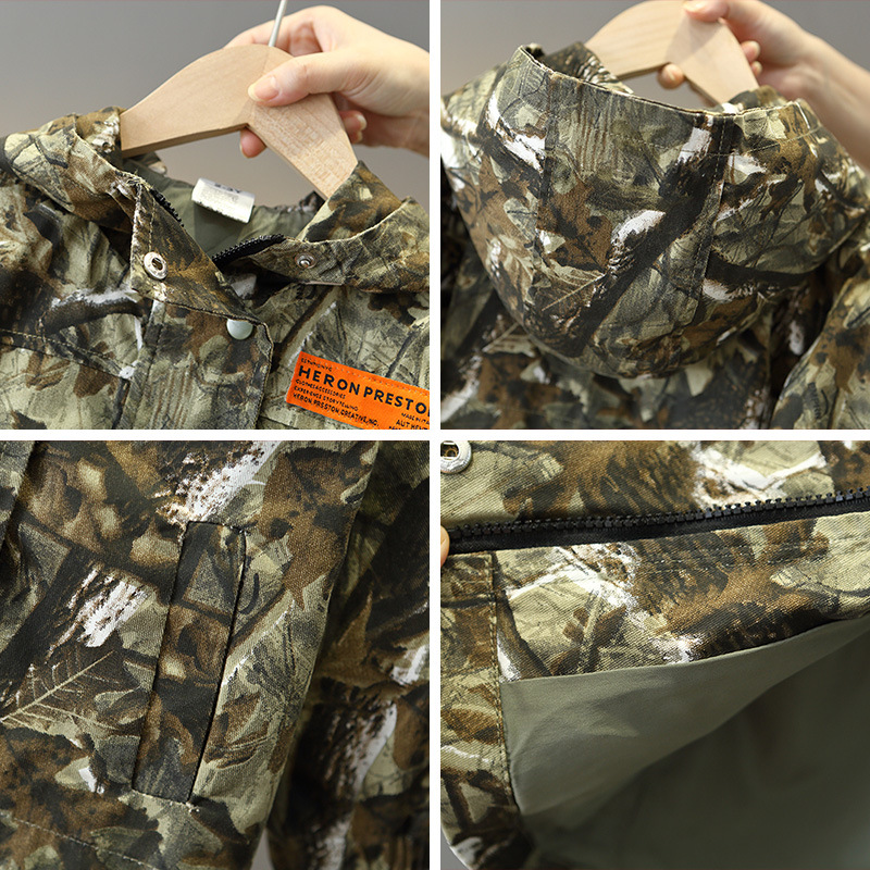 6138 Traje de otoño para niños 2025 Nuevo estilo Chaqueta con capucha de camuflaje para niños Traje de dos piezas de primavera y otoño para niños