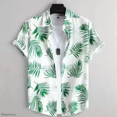 Tropical Style Youth Printed Shirt Hawaiian Casual Vacation Men's Clothing Slightly Elastic Breathable Quick-Drying Short-Sleeved Shirt for Men