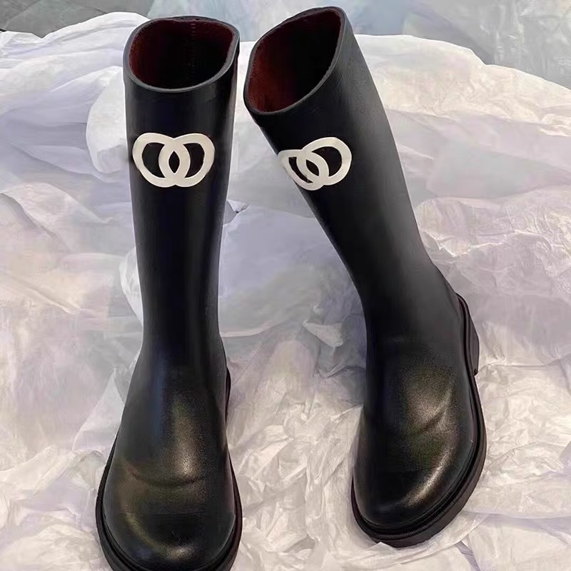 미니 양의 같은 스타일 작은 향수 중간 고대 장화 여성용 블랙 유행 긴 배럴 무릎 라이더 부츠 겉옷 미끄럼 방지 물 신발