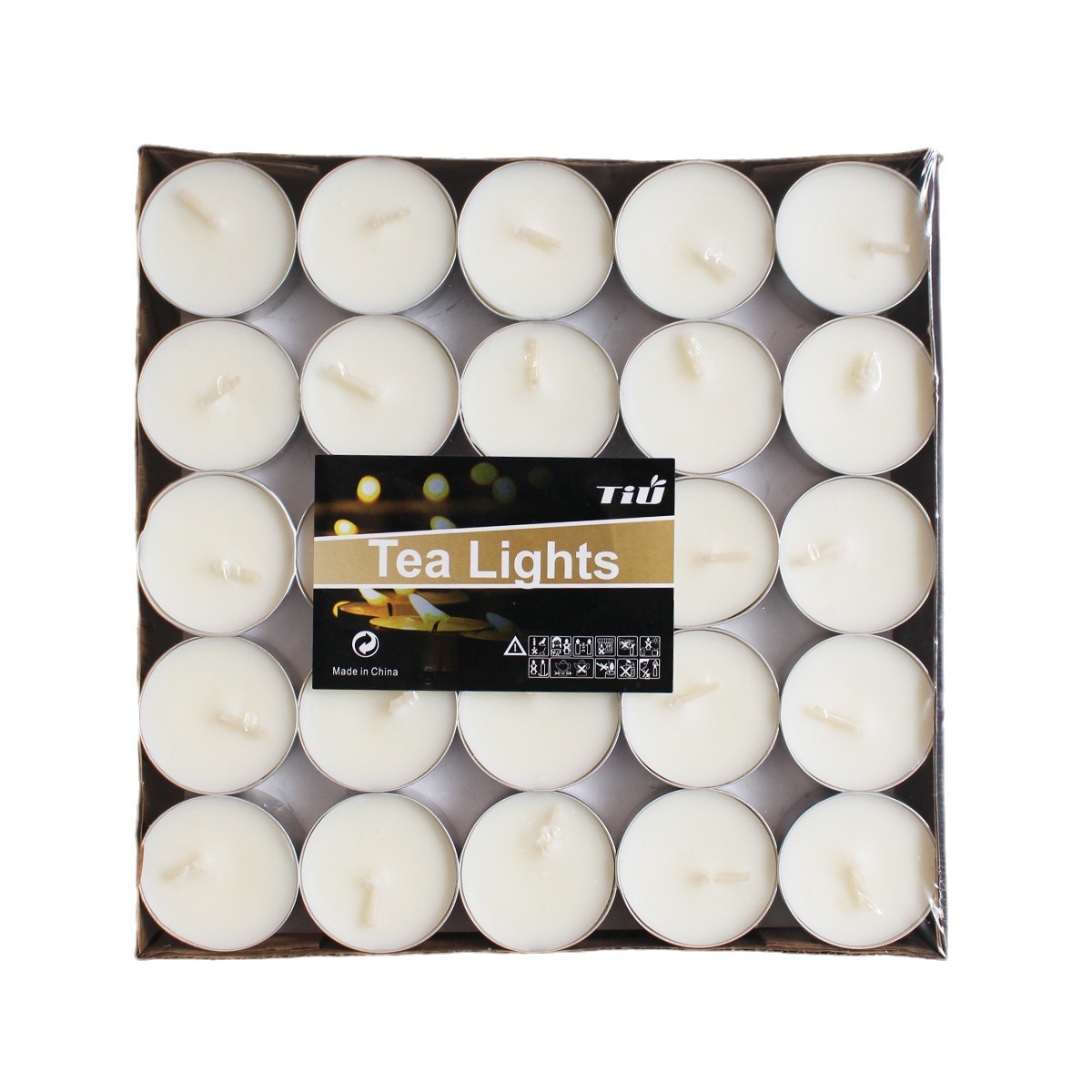 Velas de prevención de desastres de emergencia de quema duradera de 8 horas de cera de té hervida hotel de té 50 piezas de vela de té de aluminio redondo