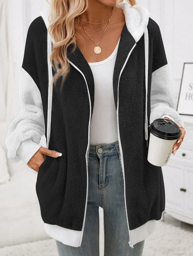 Women's Coat Plush Patchwork Hooded Mid Length Winter Jacket_voghion.com