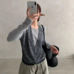 6132【6羊毛】挂脖条纹设计假两件上衣小李-不退换