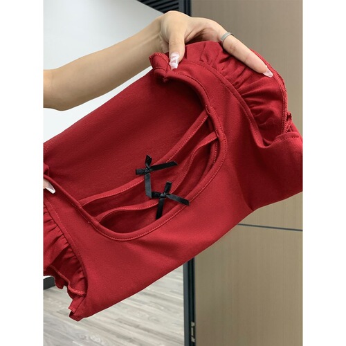 Sweet and Spicy Sister Feifei Sleeveless Collar Short Sleeve T-shirt for Women, Summer Youthful, Unconventional and Unique, Bowknot Backless Top