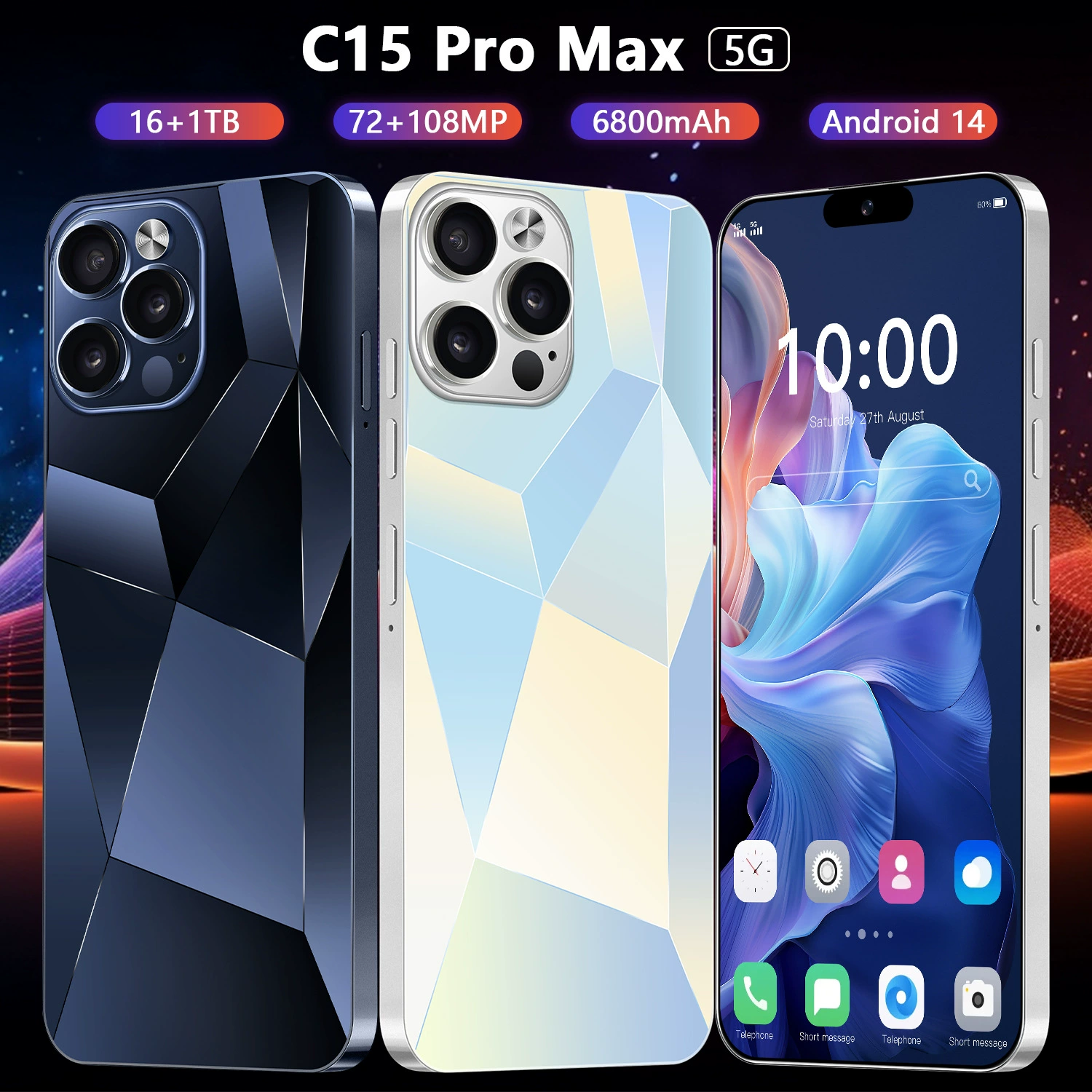 Мобильный телефон Pro, умные часы, C15, 15 Pro Max, 16 ГБ, Android