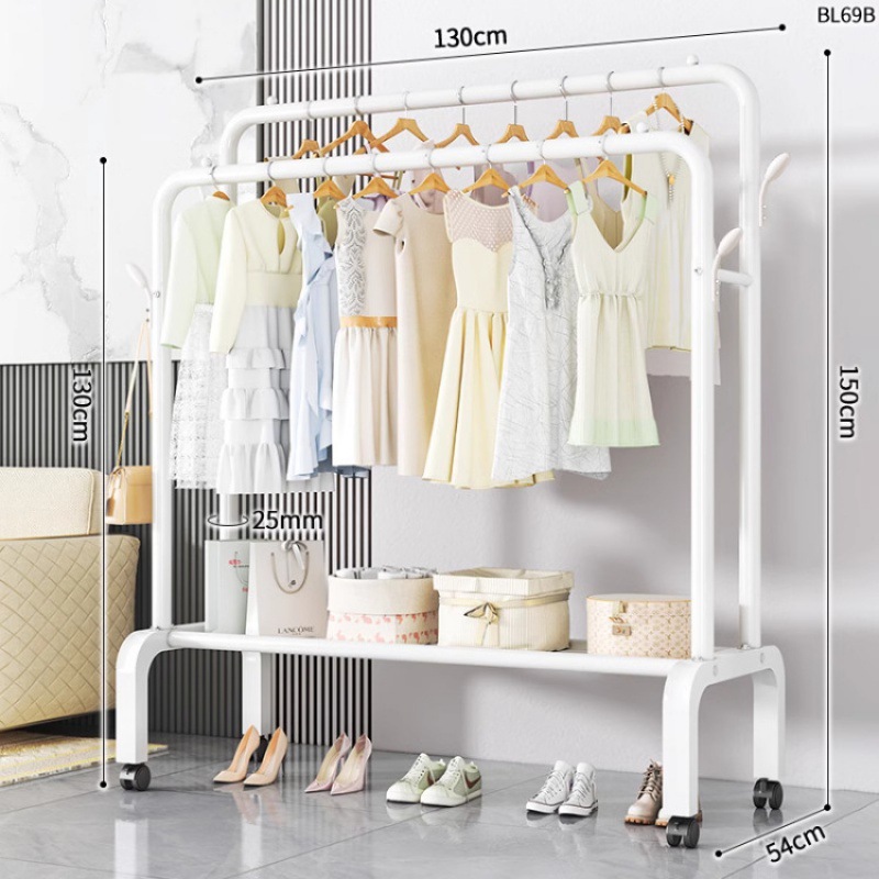 Dormitorio doméstico simple percha de ropa balcón percha de ropa varilla de secado de hierro forjado percha de secado de doble varilla piso vertical