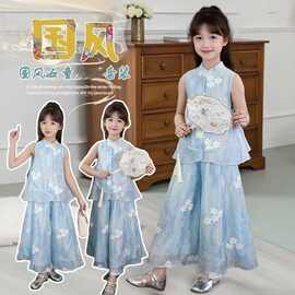 女童装夏套装2025新款洋气时髦休闲女童超时尚衣服无袖上衣阔腿裤