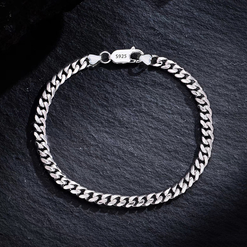 S925 Sterling Silver Car Flower Sideways Cuban Bracelet Men's and Women's Hip-Hop Personalized Ins High Textile All-Match Chain Bracelet S925 Sterling Silver Car Flower Sideways Cuban Bracelet Men's and Women's Hip-Hop Personalized Ins High Textile All-Match Chain Bracelet