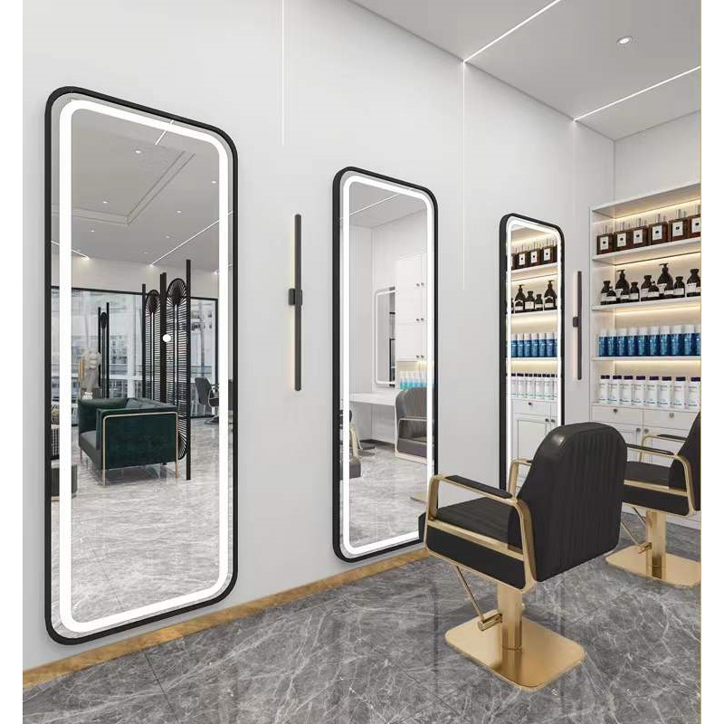 Barbería en línea tabla de espejo salón especial tipo pared simple barbería espejo de piso LED tabla de espejo de escaldado control táctil