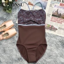 vonsu梵舒成人新款芭蕾舞练功服空中瑜伽服吊带刺绣体操服连体服