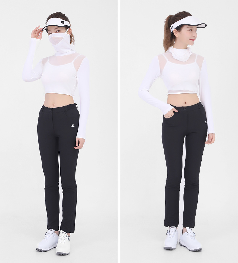 Áo chống nắng golf nữ tay lỡ dáng dài chất lụa mềm — Nửa Áo sơ mi cơ sở YF204 (có mặt nạ), YF203 cổ tròn băng lụa tay áo nửa đáy chi tiết 13