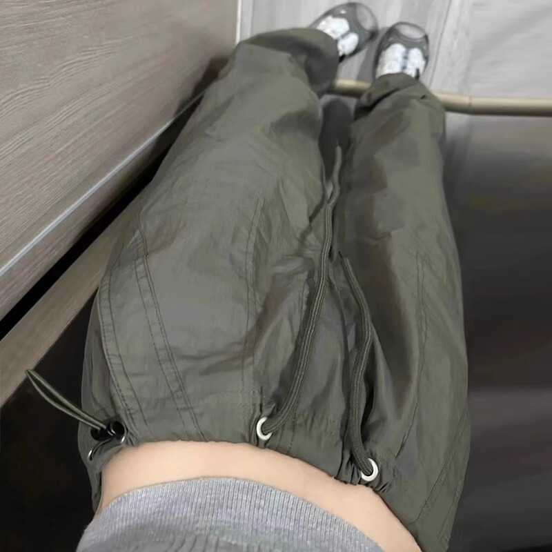American Retro Overalls for Women Summer High-Waisted Wide-Legged Casual Loose Slimming Army Green Quick-Drying Slimming Look Sports Pants