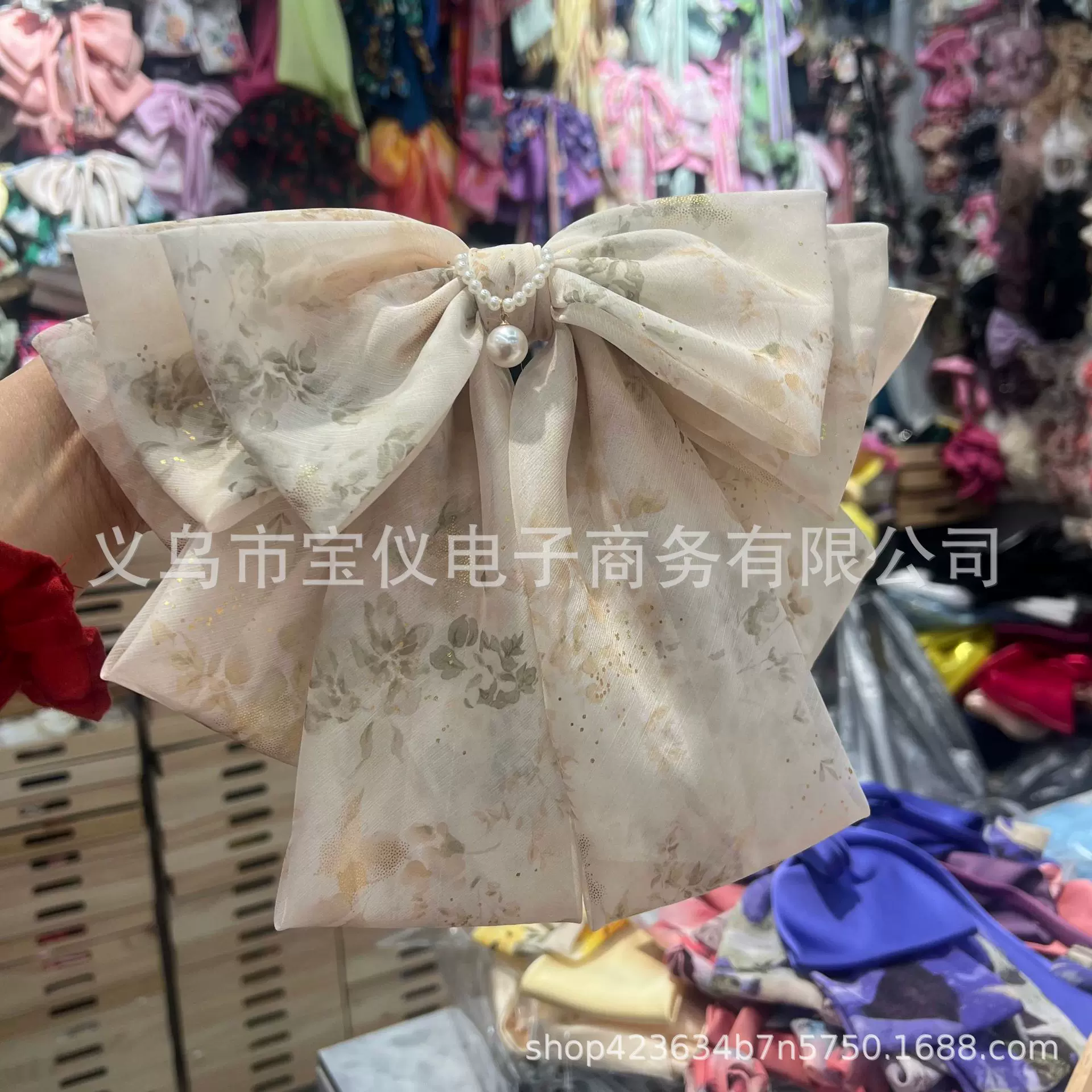 2025新款复古优雅国风水墨画发饰蝴蝶结垂坠感抓夹后脑勺显发量发