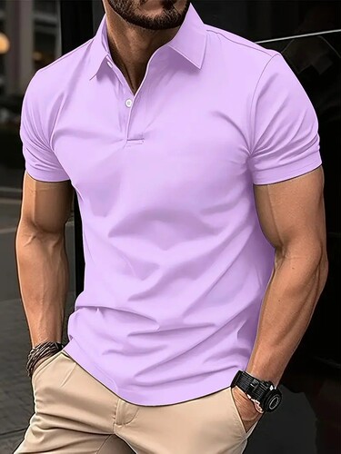 Summer new POLO shirt digital 3D print solid color casual men's buttons lapel short sleeves