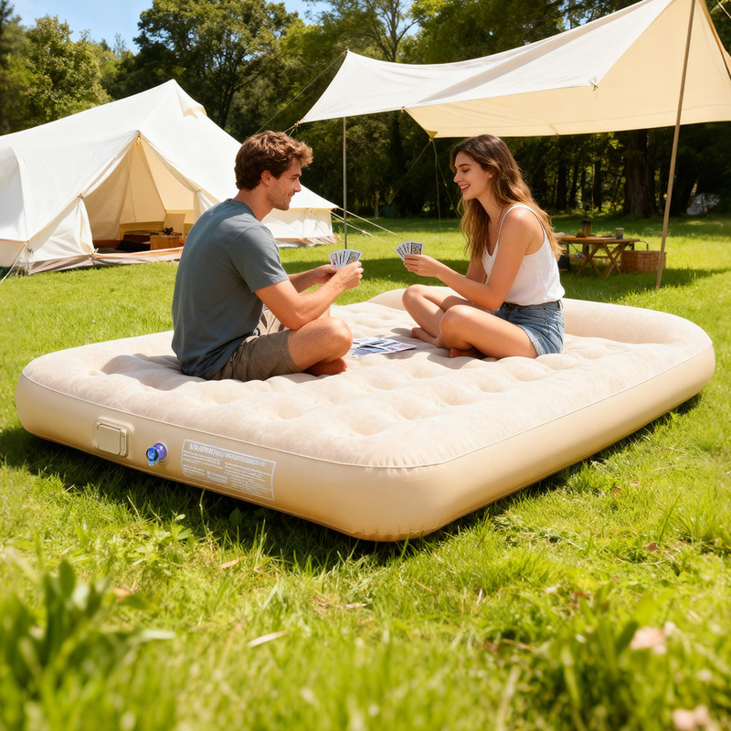 Outdoor camping inflatable mattress, suitable for home, dormitory, and outdoor use; available in single and double sizes; self-inflating, lazy-person air mattress, tent mattress