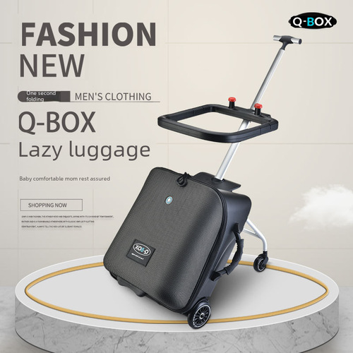 QBOX Lazy Suitcase, Mi Gao Same Style, Internet Famous Stroller Travel Suitcase, Child-Sized, Pull-Along Suitcase with Guardrail, Large Size