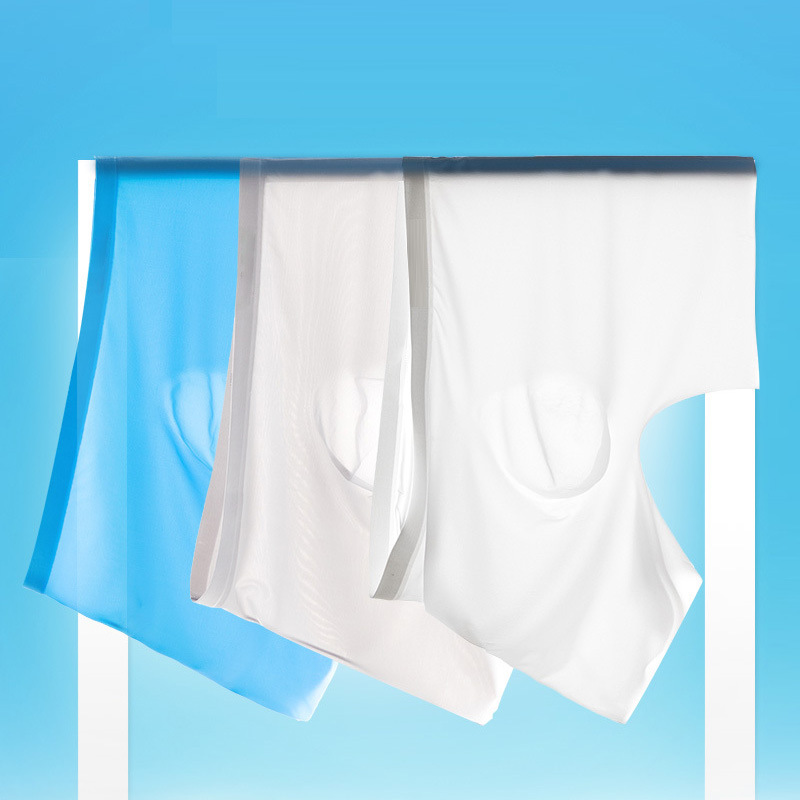 Men's Ice Silk Briefs White Straight Leg Pants Summer Thin Cotton Seamless Breathable Four-Pointers Quick-Dry Men's Shorts